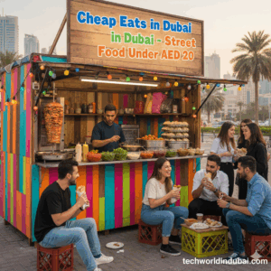“Affordable street food in Dubai including shawarma and falafel under AED 20