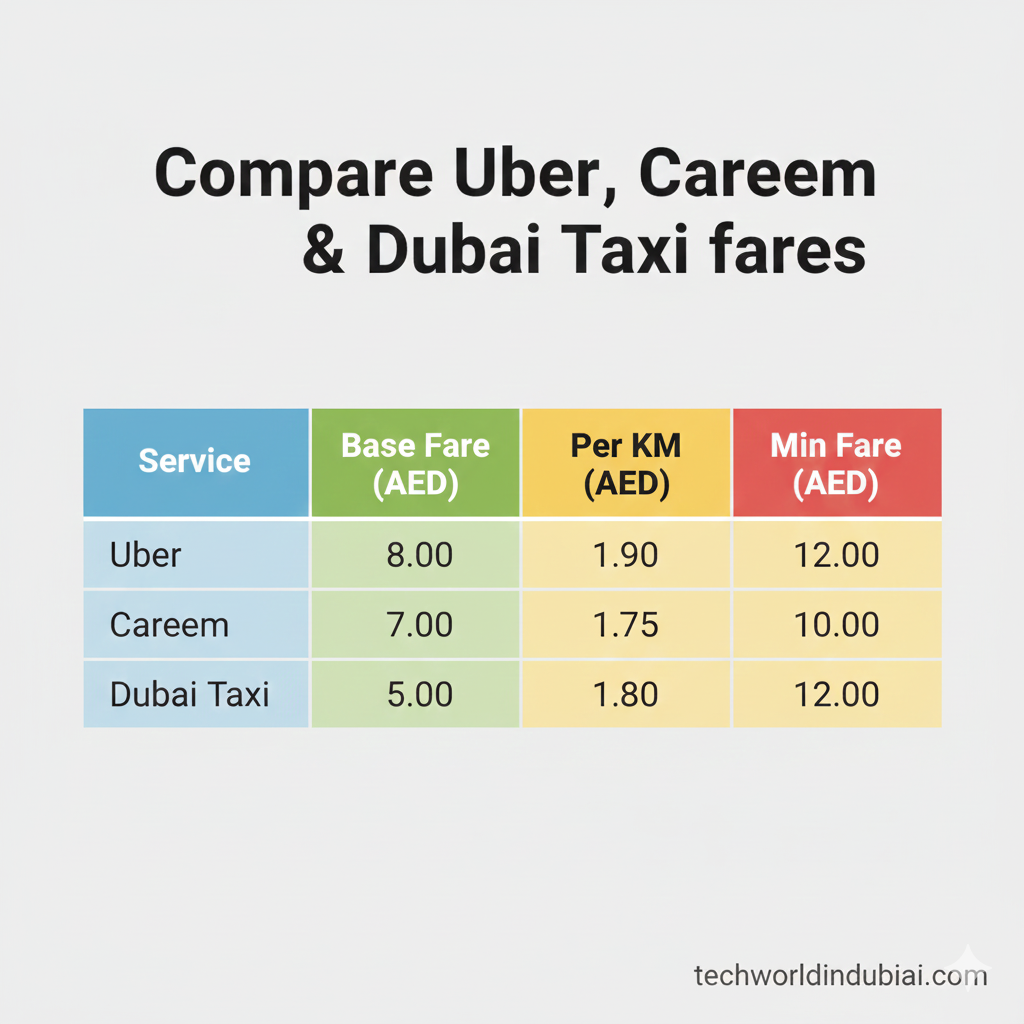 Dubai taxi fare comparison table for expats