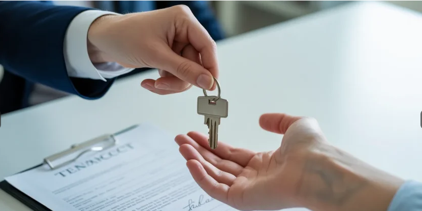 Tenant receiving keys after Ejari registration Dubai and verifying ownership through Dubai